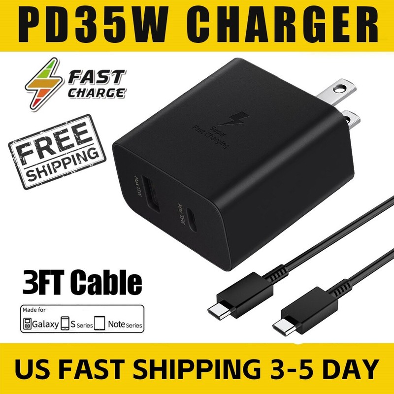 35W PD Power Adapter Duo Wall Charger 3FT USB-C Cable For Samsung Galaxy S22PLUS