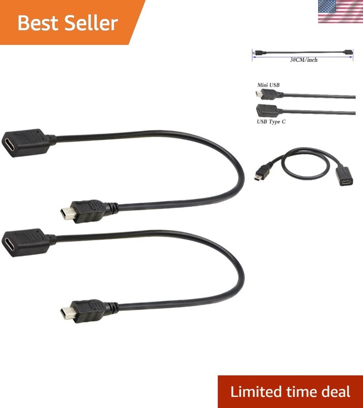 2-Pack USB 2.0 Type-C to Mini B Male Extension Cables - 30CM with 480Mbps Speed