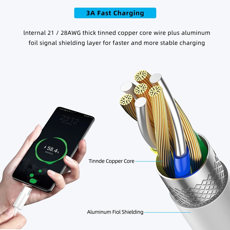 Paiegn 8 Pack USB A Type C Cable 5FT 3A Cord Fast Charging For Iphone15 Samsung gallery