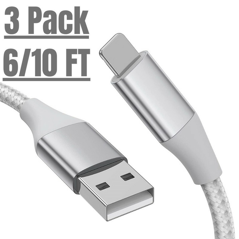 3X 6/10FT Braided USB Fast Charging Data Sync Charger Cable Cord For iPhone iPad