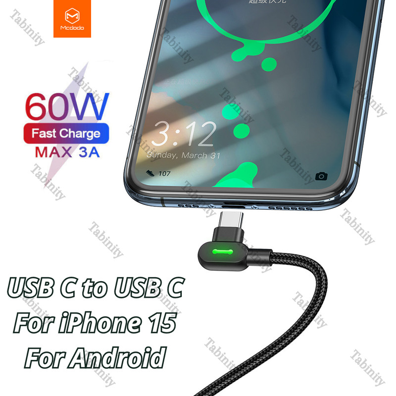 For iPhone 15 iPad Pro Android PD 60W Elbow Dual USB C Type-C Cable Fast Charger