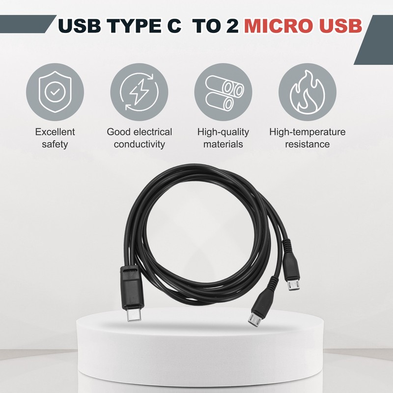 Multi USB Type C Male to 2 Dual Micro USB 2 in 1 Splitter 40'', Black gallery