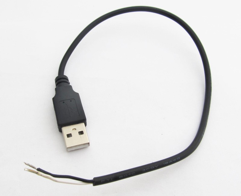 0.3M 30cm Black USB Male Plug 2 wire Power Cable Cord Connectors DIY lot