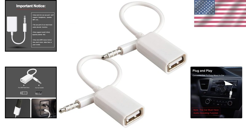 2-Pack AUX to USB Converter - 3.5mm Male Jack for Car MP3 Music Playback gallery