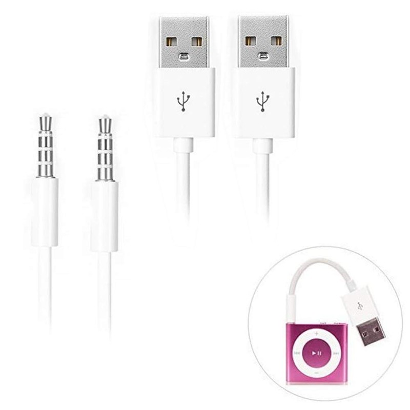 iPod Shuffle Cable, 2 Pack 3.5mm Jack/Plug to USB USB Power Charger Sync Data...