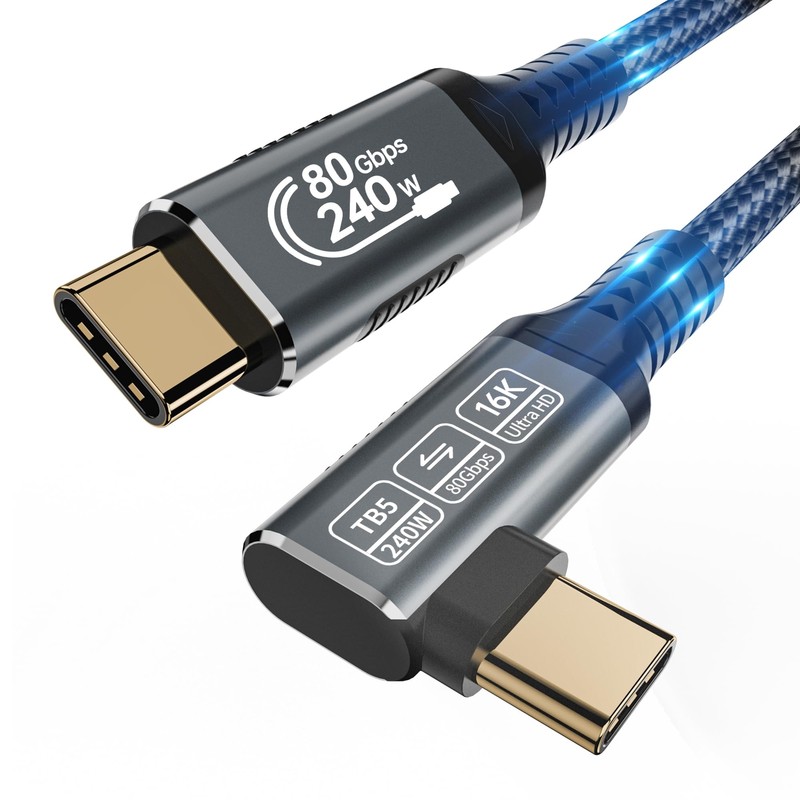 240w 80gbps USB c Cable Compatible with Thunderbolt 5 Cable Right Angle 3.3ft…