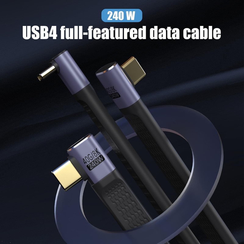 Short USB C Cable, 240W USB C to USB C 0.4FT Right Angle Cable Support Thunde... gallery