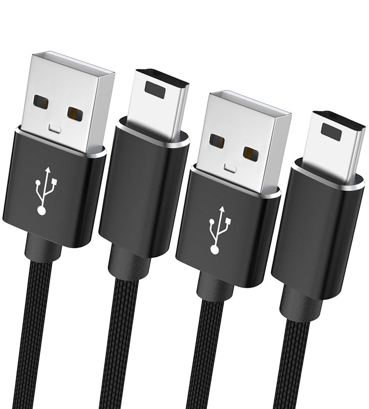 2 PCS 6.6Ft Mini USB Cable For PS3 Controller Charger Nylon Braided Data Wire