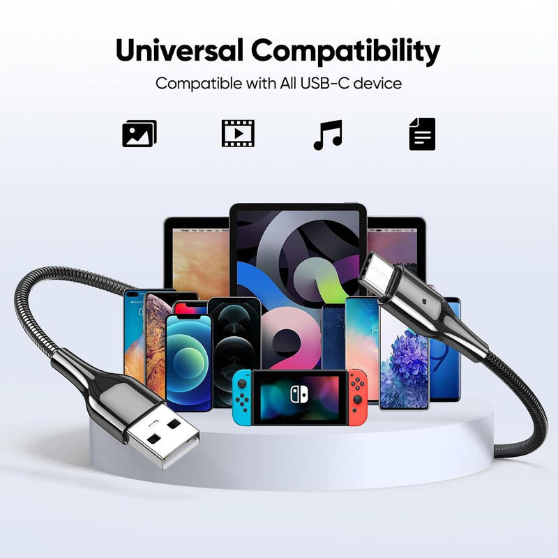 Pet Proof USB C to USB A Charger Cable 6.6FT 2-Pack, Metal Braided Durable Type gallery