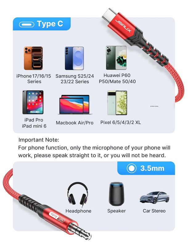USB C to 3.5Mm Audio Aux Jack Cable for Iphone 17 Pro Max/Air [3.3Ft], Type C to gallery