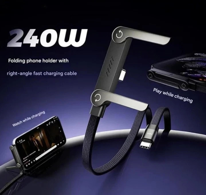 2-in-1 Invisible Holder Charger Cable–240W Fast Charging Cord with Phone Stand gallery