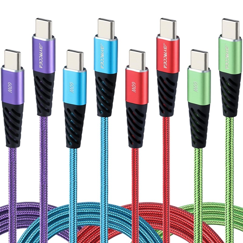 USB C Cable to USB C Charger Cable 4-Pack 10ft Fast Charging USB C Cable, Nyl…