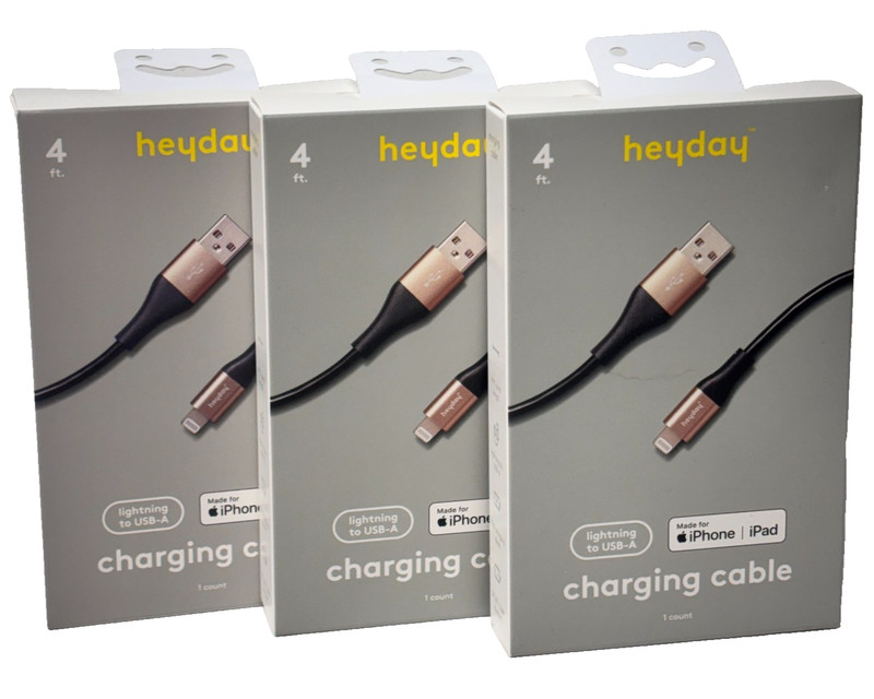 3x Heyday 4’ (Ft) Lighting to USB-A Cable iPhone iPad Sealed
