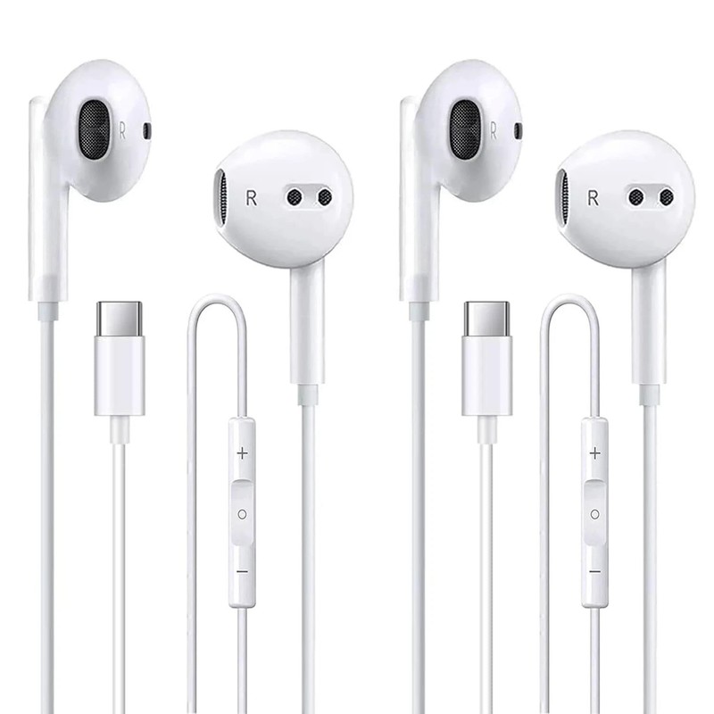 2 Pack of USB C Headphones for iPhone 17/17Pro/17Pro Max/16/16 White 2Pack