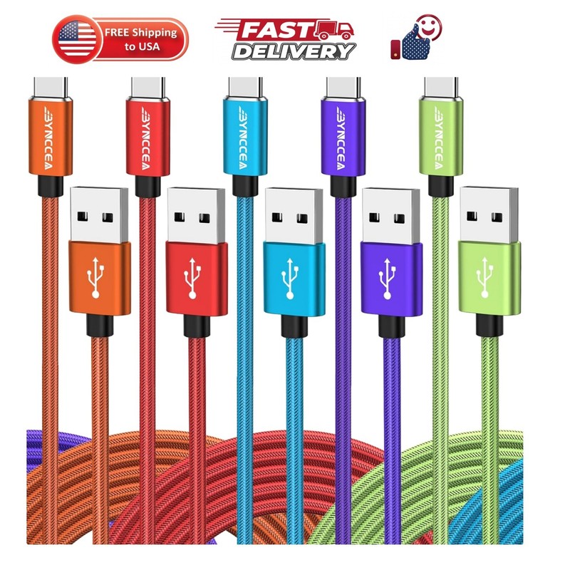5 Pack USB C Cable 10ft Type C Charger Fast Charging Nylon Braided USB A to U…