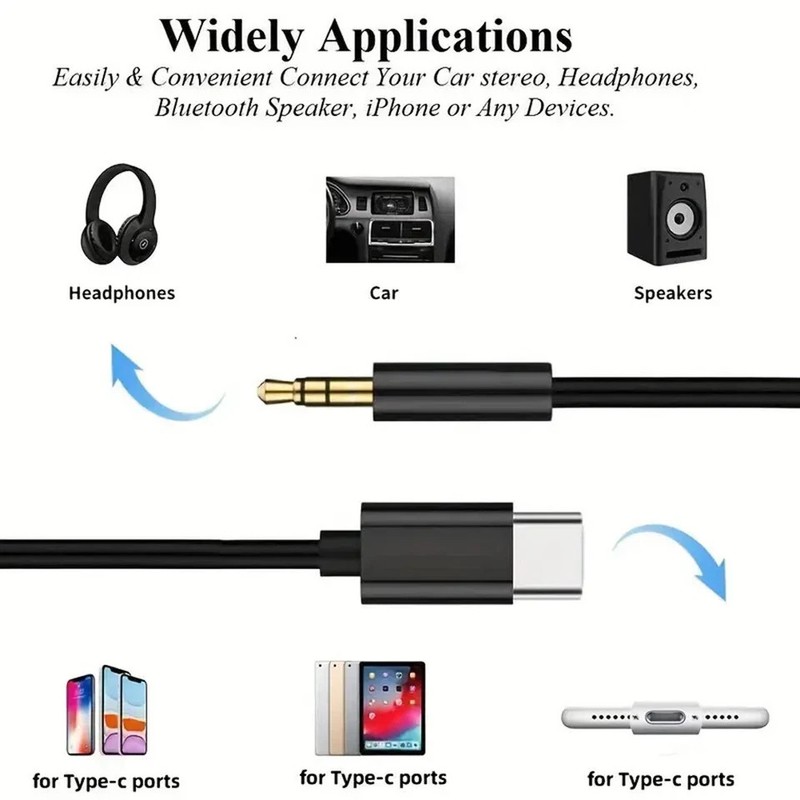 Type C to Aux Cable USB Type-C Male To 3.5mm Cord Car AUX Music Audio Adapter gallery