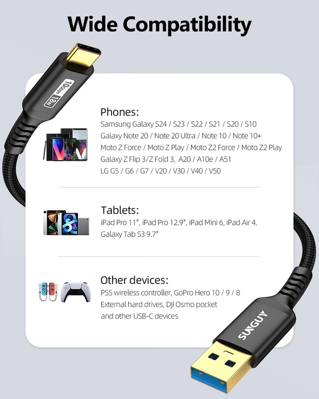 10Gbps Android Auto USB Cable 3FT, 3A USB C 3.1 Gen2 Cable Data gallery