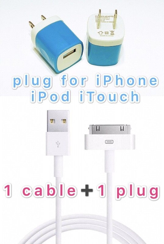 USB Charger Cable +Color Wall Plug Charger for For iPhone 4 4G 4S 3GS iPod Nano gallery