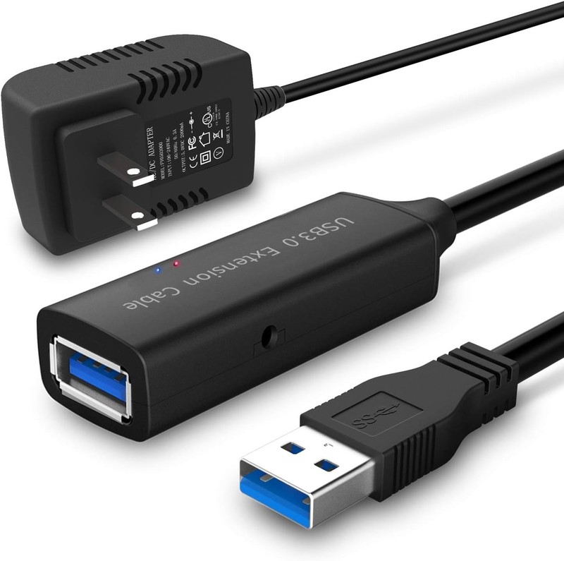USB 3.0 Active Extension Cable 32 Feet with 5V 2A Power Adapter, USB 3.0 Extende