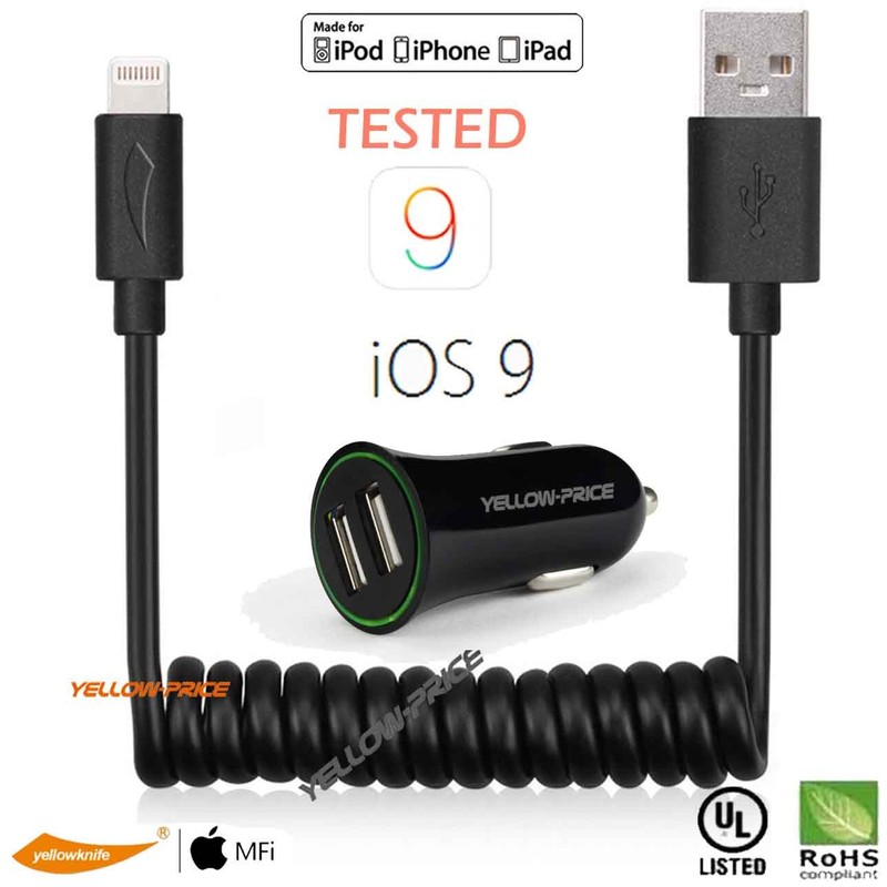 2.4A Car Charger Quick Charge 2-Port Adapter + Charging Cable for iPhone 8 7 6 5