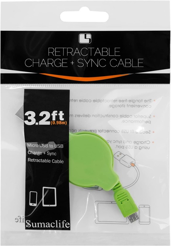 3.2' Micro USB Retractable Charge & Sync Cable, Lime Green & Robin egg blue gallery