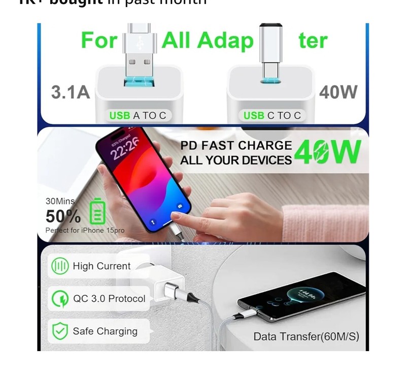 USB C Splitter Multi Charging Cable, 4 Type C Connectors gallery