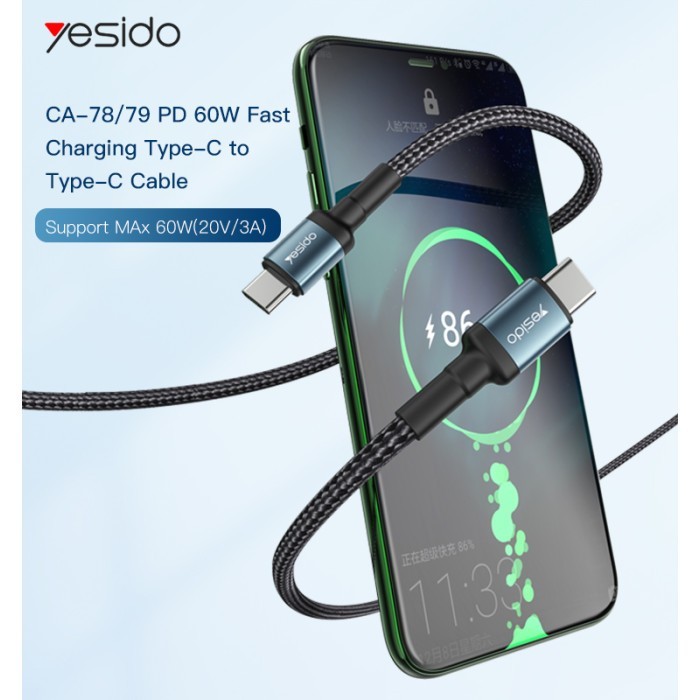 CA79 2M Type-C to Type-C PD 60W Fast Charging Cable 20V 3A for Phone Laptop gallery