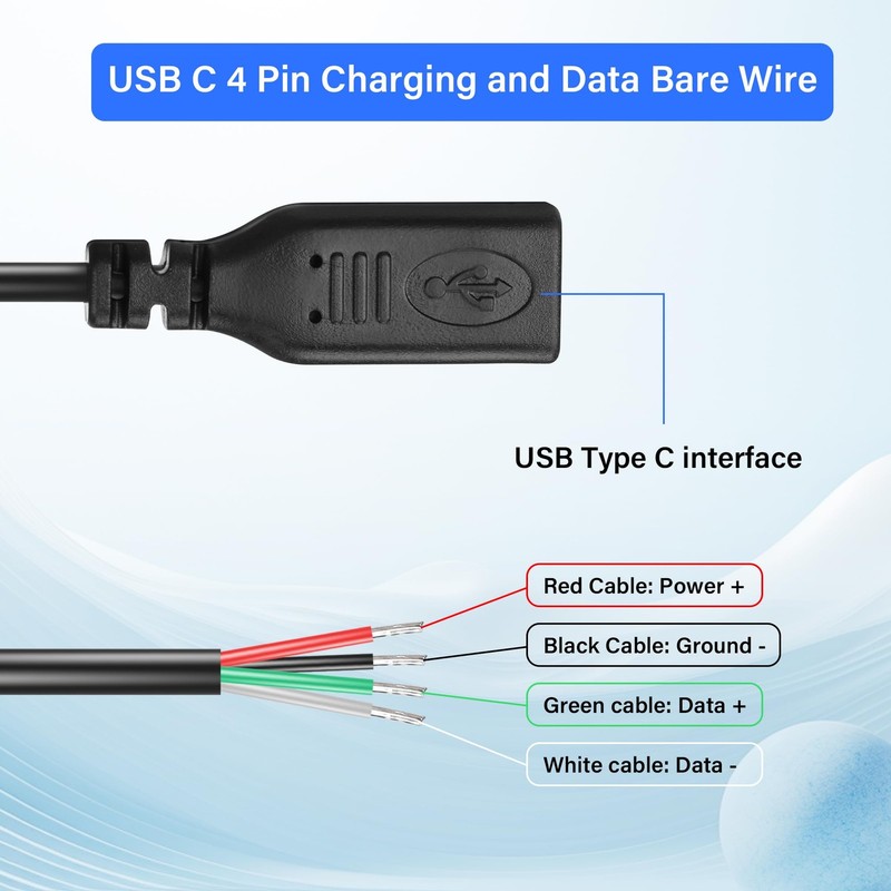 USB C Pigtail Power Cable 5V Type C Female to 4 Cores Bare Wire Data 2 PCS gallery