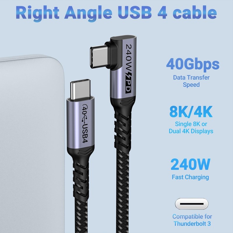 Long USB C to USB C Cable 6.6FT 2 Packs, 240W USB 4 Right Angle gallery