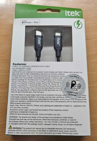 itek Fast-Charge Power Delivery Type-c to Lighting 4 ft Nylon Braided gallery