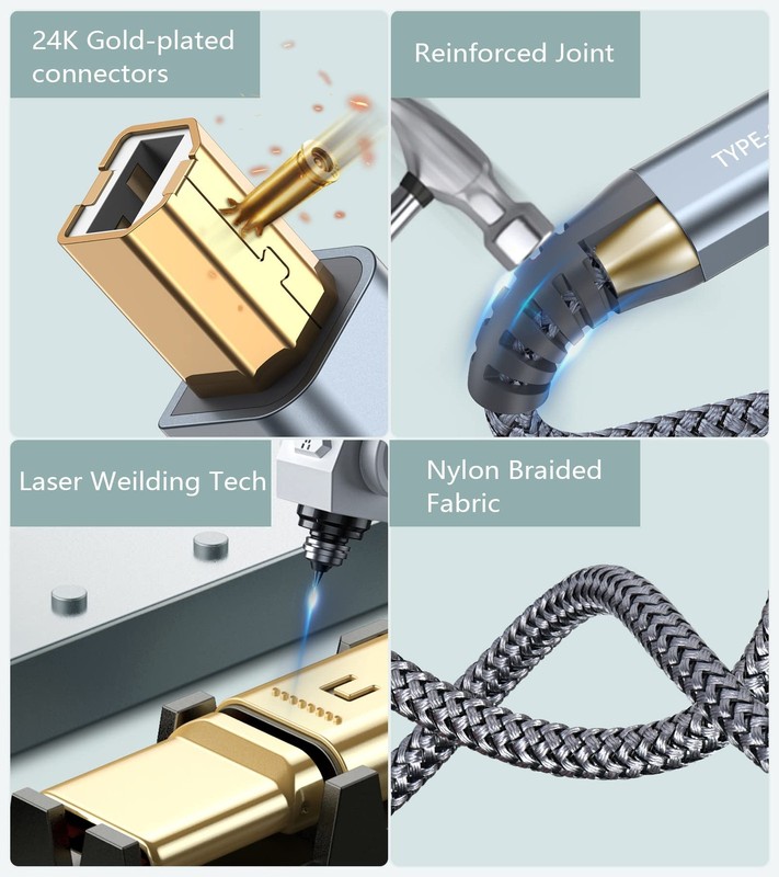 Printer Cable 2-in-1 USB-A/C to USB-B Cable 10FT, USB C MIDI Cable Braided Hi... gallery