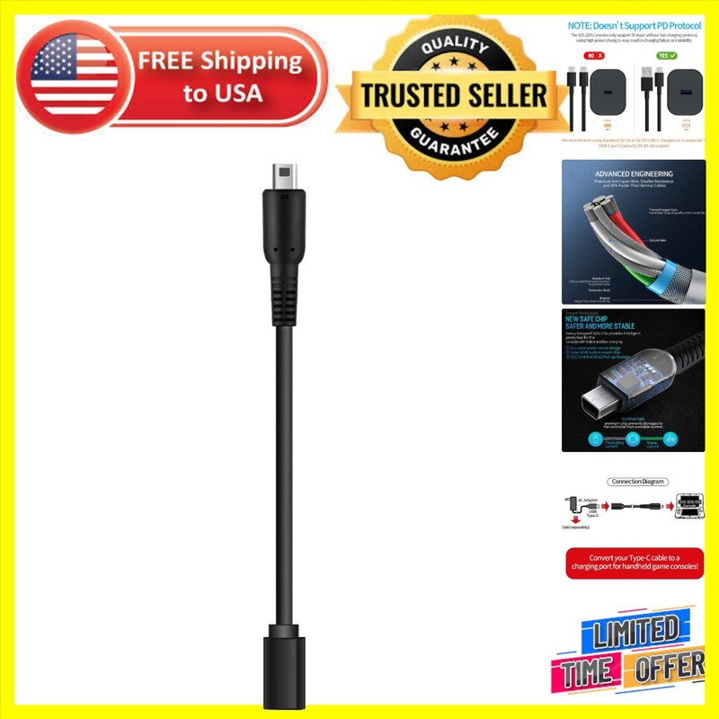 Versatile USB Type-C Charger for 3DS/2DS XL & DSi – 6-Inch Fast Charging Cable