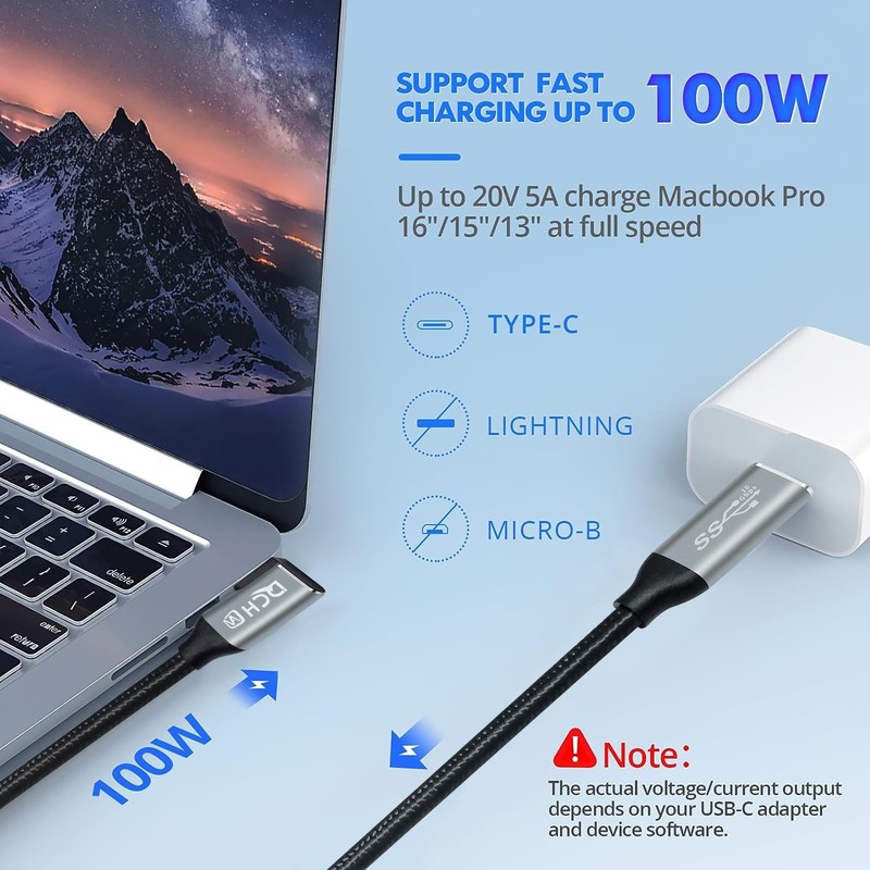 1.5ft 90 Degree USB C Cable 100W 4K 10Gbps 3.1 Gen 2 Type C Monitor Cord 5A gallery