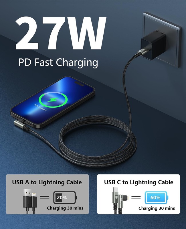 90 Degree iPhone Charger 6FT [Apple MFi Certified] 3Pack USB C to Lightning C... gallery