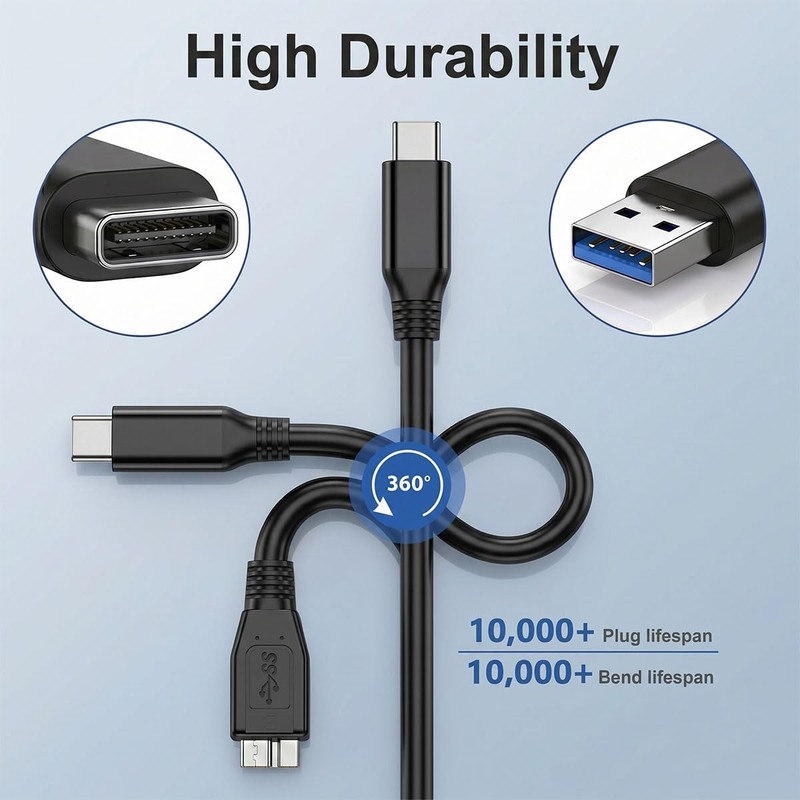 External Hard Drive Cable 1.6FT,Micro B 3.0 to USB C/A gallery