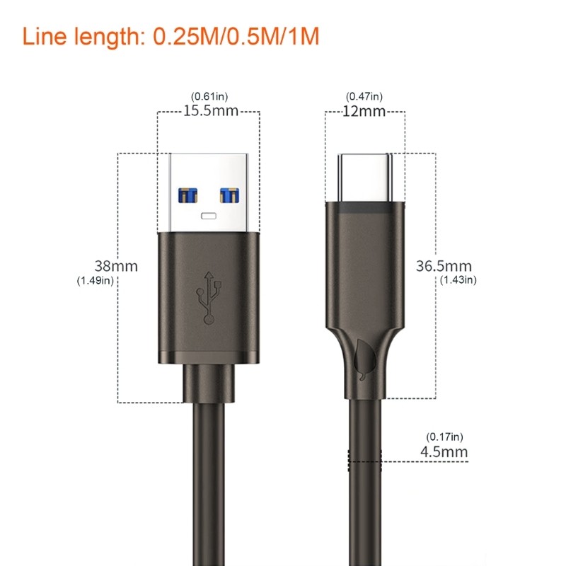 5Gbps Short Data Cable Nylon Elbow USB3.0 to Type C Fast Charging Cable for gallery