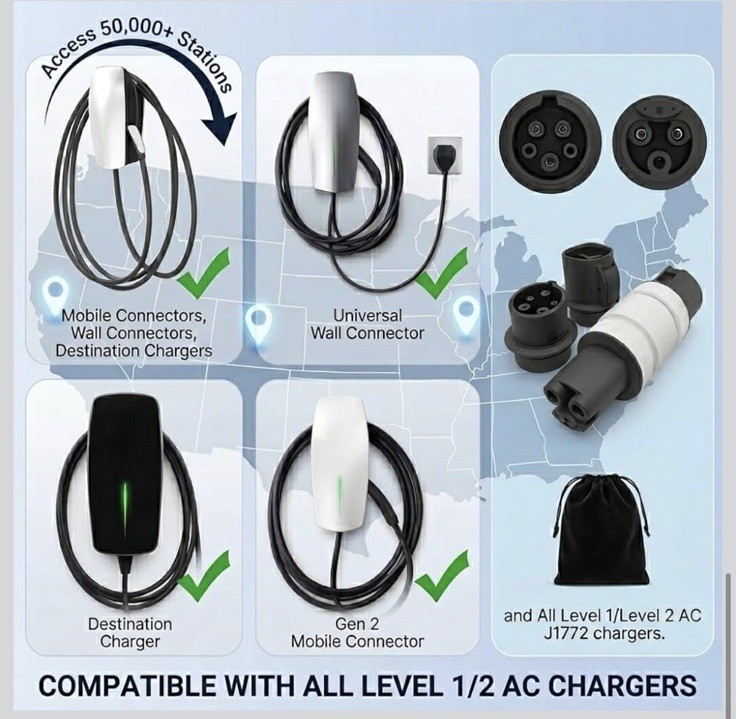 Tesla to J1772 Adapter and J1772 to NACS Adapter Kit 48A Max EV Charging gallery