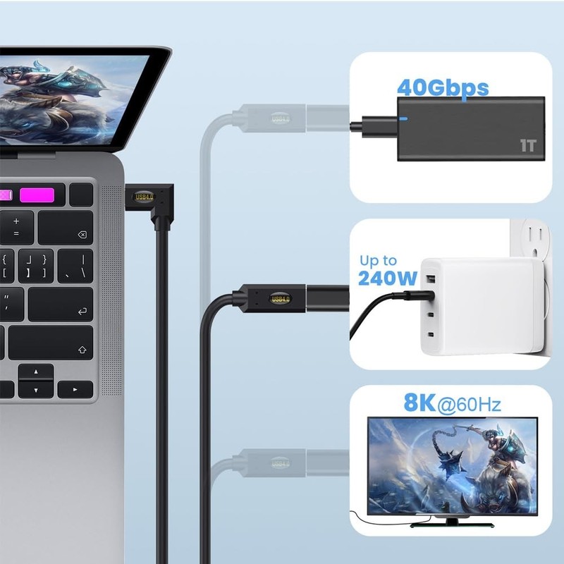 2ft Bidirectional USB 4.0 Type C Cable, 40Gbps Data, 240W PD Charging, 8K@60H... gallery