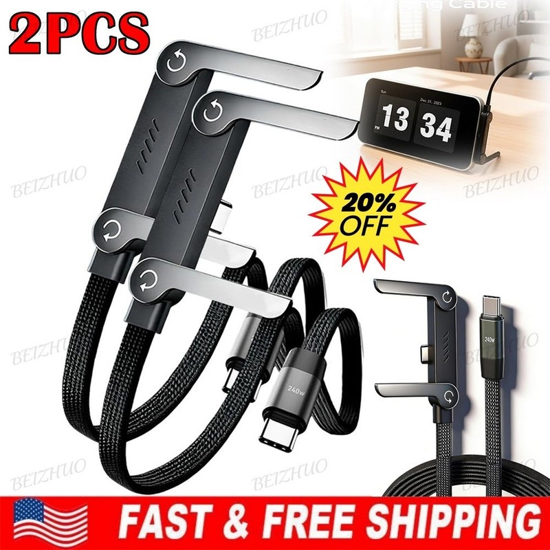 240w Fast Charging Foldable Bracket Data Cablewith Built-in Holder Black HO T