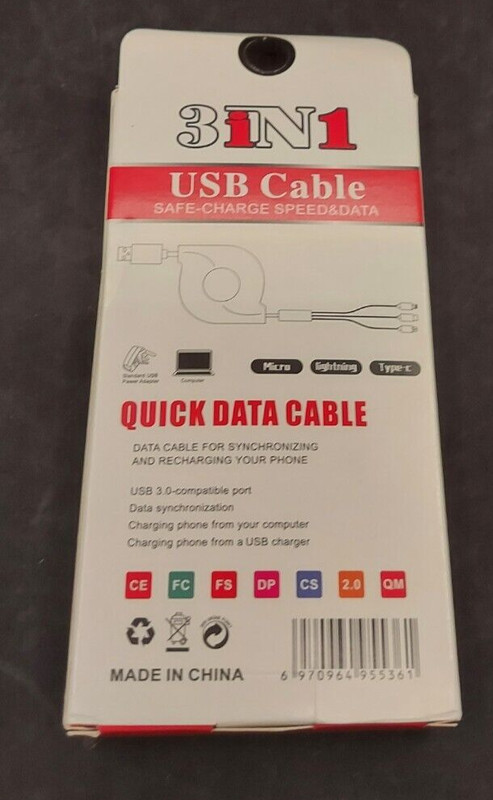 3-in-1 Retractable Charging Cable Apple Type C Micro Light***g USB 3.0 Data Sync gallery