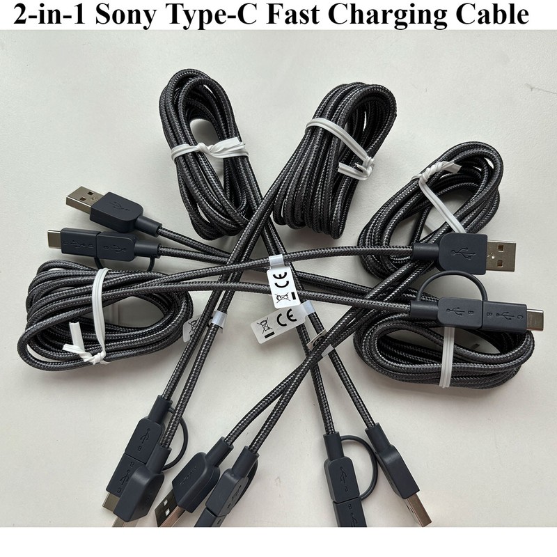 1-5pcs 2-in-1 Sony Type-C Fast Charging Cable for Android Huawei OnePlus Redmi