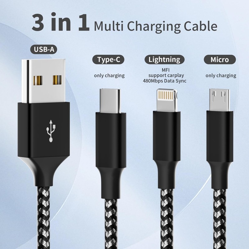 Multi Charging Cable,(2Pack 4FT) 3 in 1 Cable gallery