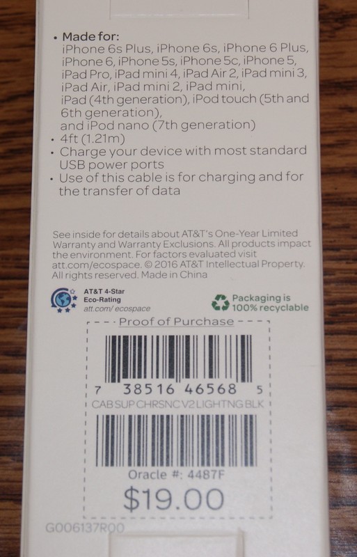 Set Apple USB Power Adapter with AT&T Charge Sync Lightning Cable 4ft iPhone NEW gallery