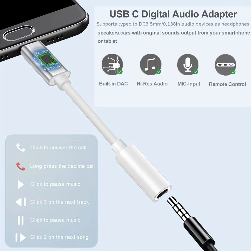 USB-C Audio Adapter Jack 3.5mm DAC Compatible for iPhone 15 16 Samsung Pixel gallery