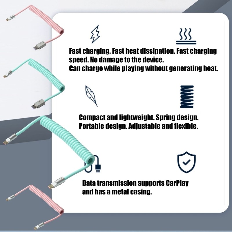 Flexible 100W USB C Charging Wire Spring Coil Design Fast Speed Power Delivery gallery