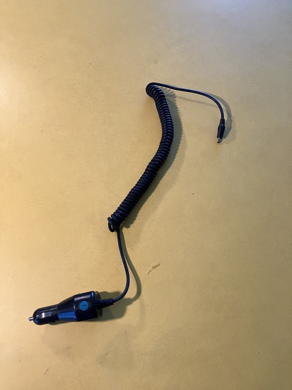 Lot of 3 unusual cords. Car charger cord, USB type B, unknown outlet power cord. gallery