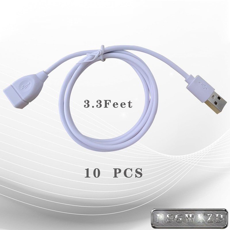 10 PCS USB Extension Cord Male to Female 3.3 FT USBA 2.0 Extender Bulk gallery