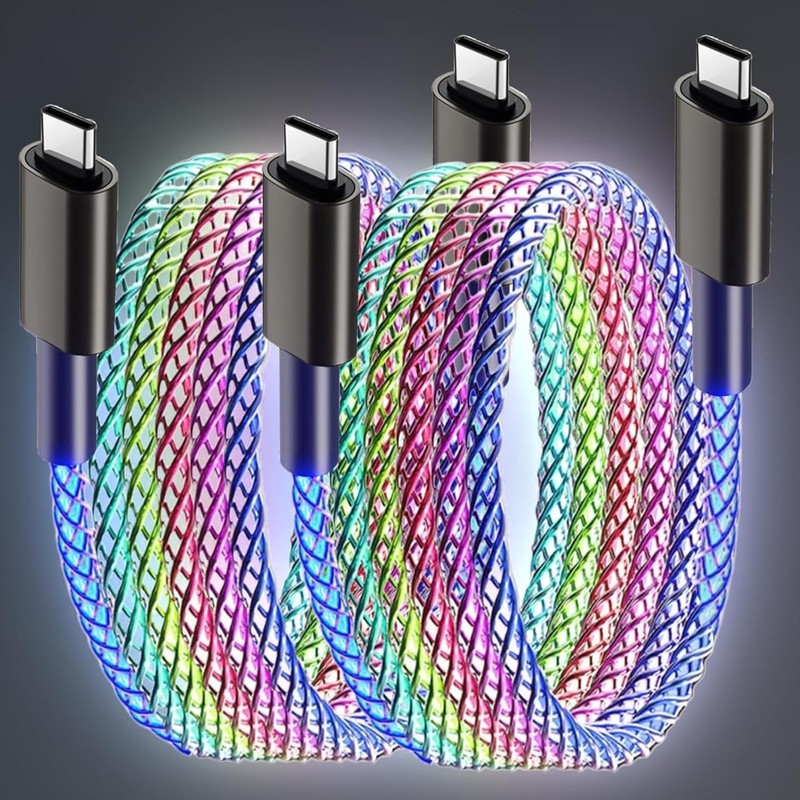 3.3FT RGB Flowing LED Fast Charging Cable 2-Pack 66W C to C gallery