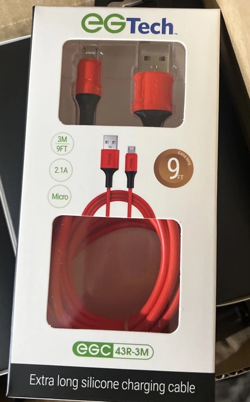 Wholesale Lot Of 24 Micro To USB To Charge/ Sync Cable EG Tech Red 9FT