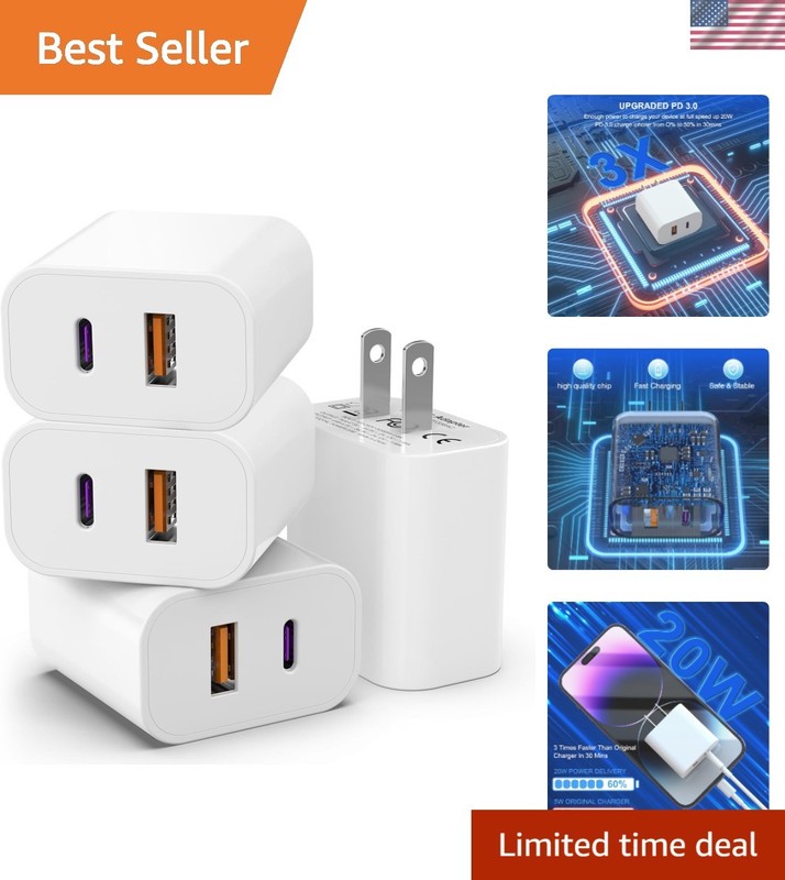 Compact 4 Pack USB C Fast Charger – Dual Port Power Adapter for Easy Charging